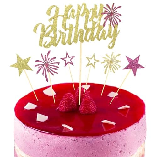BEISHIDA 7 pcs Happy Birthday Cake Topper Happy Birthday Cupcake Toppers Cake Decoration Purple Gold Glitter 18th 30th 40th 50th Cake Decoration for Birthday Party Supplies Boys Girls Men Women - Image 1