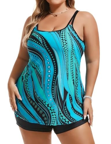 Maternity Swimsuit Plus Size Tummy Control Bathing Suits Scoop Neck Tankini Top with Boy Shorts Blue Ripples 7X - Image 7
