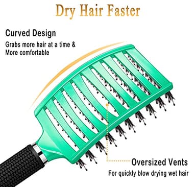 KTKUDY Detangling Brush Boar Bristles Hairbrush Make Hair Shiny & Healthier Curved and Vented Detangler Brush for Women Men Kids Wet & Dry Hair (Light green) - Image 6