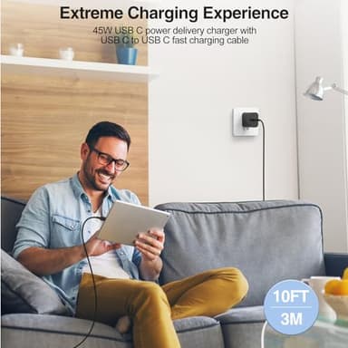 𝟐𝐏𝐚𝐜𝐤 45W Super Fast Charger Type C, for Samsung Galaxy S25 S24 Charger Block with 10FT Type C Charging Cord for Samsung Galaxy S25 S24+/Ultra/S22/S21/S20, iPhone 17 Air/16/15 Pro,Pro Max,Plus - Image 4