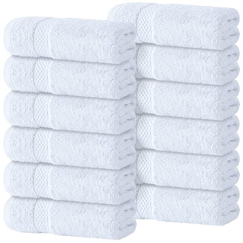 White Classic Luxury Cotton Washcloths 13x13 Inch - 650 GSM Turkish Cotton | Hotel, Spa, Bathroom Face Towel | 12 Pack - Image 1