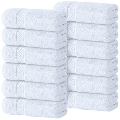 White Classic Luxury Cotton Washcloths 13x13 Inch - 650 GSM Turkish Cotton | Hotel, Spa, Bathroom Face Towel | 12 Pack - Image 1