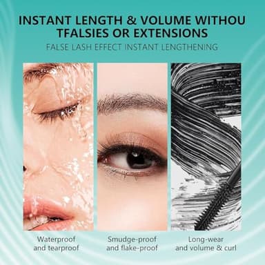 Black-Thrives Mascara Liquid Lash Extensions Cosmetics, Premium Waterproof Smudge-Proof Natural No Clumping Thick and Volumising & Lengthening Lasting All Day (Rich Black） - Image 2