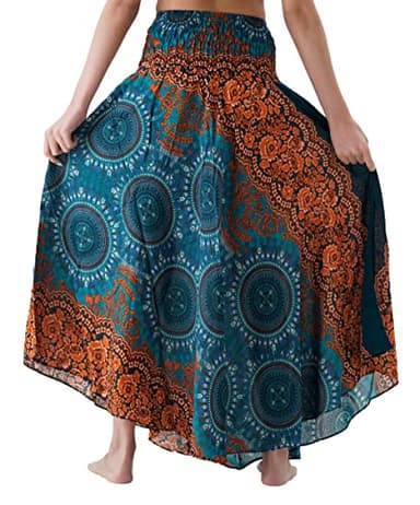 Long Skirts for Women Maxi Boho Skirt Hippie Clothes Bohemian Print (One Size, Bohorose Green) - Image 3