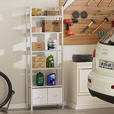 Furologee White 6 Tier Bookshelf with Drawers, Tall 71" Bookcase with Shelves, Modern Wood and Metal Bookshelves Storage Organizer, Display Free Standing Shelf Unit for Bedroom, Living Room, Office - Image 9