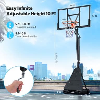 Yohood Basketball Hoop Outdoor Portable, 10ft Quickly Adjustable Basketball Goal System with 44 Inch PC Backboard & Wheels for Court/Backyard/Driveway - Image 2