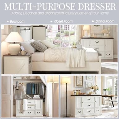 IFGET Farmhouse 5 Drawers Dresser for Bedroom, Wood Rustic Storage Organizer Closet Chest, Chest of Drawers w/Groove Barn Door&Shelf for Closet, Living Room, Dining Room, Hallway-White - Image 5
