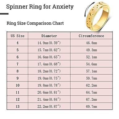 OreilleStar Anxiety Ring for Women Spinner Ring Stainless Steel Fidget Toys Adults Fidget Spinner Ring Fidgit Ring (Moon Star-Gold, 8) - Image 6