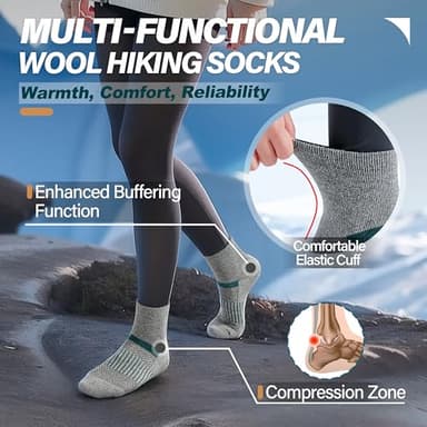 Anlisim Merino Wool Quarter Hiking Socks Compression Warm Thermal Winter Thick Cushion Running Moisture Wicking No Show Socks Gifts Stocking Stuffers for Women Men 6 Pairs(Color Mixed,L) - Image 3