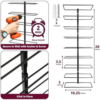 Sorbus Wall Mount Wine Rack 2-Pack – Holds 9 Bottles Each – Black Metal Wine Bottle Holders for Wall, Modern Wine Rack for Home Bar, Kitchen - Image 3