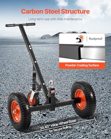 VEVOR Trailer Dolly, 1200lbs Tongue Weight Capacity, Carbon Steel Trailer Mover with 18 inch and 22 inch Height Adjustable Trailer Dolly, 2 inch Ball, 15.2 inch Pneumatic Tires, for Moving RV - Image 5