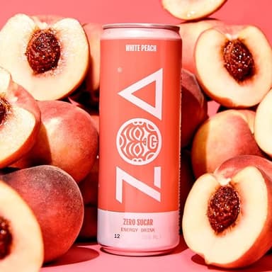 ZOA Zero Sugar Energy Drinks, White Peach - Sugar Free with Electrolytes, Healthy Vitamin C, Amino Acids, Essential B-Vitamins, and Caffeine from Green Tea - 12 Fl Oz (12-Pack) - Image 4