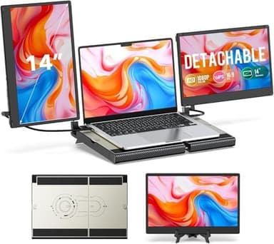 Laptop Screen Extender, 14" FHD 1080P Laptop Monitor Extender, Stretchable Base and Detachable Screen, Plug & Play, Triple Screen Extender Compatible with Windows, Mac, Chrome - Image 2