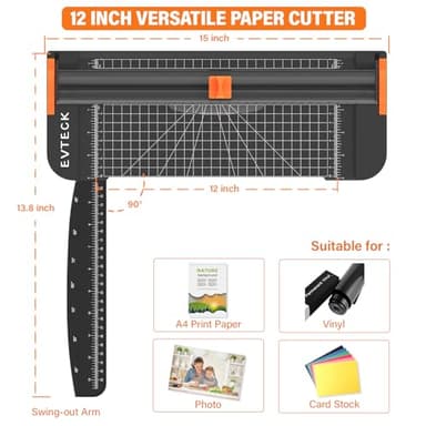 Evteck Paper Cutter 12 Inch Paper Trimmer Slider Crafting Scrapbooking Supplies for A4 Vinyl Photo Cardstock with Security Blade and Foldable Ruler - Image 4