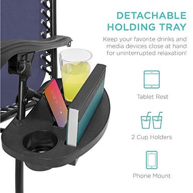 Best Choice Products Set of 2 Adjustable Steel Mesh Zero Gravity Lounge Chair Recliners w/Pillows and Cup Holder Trays - Navy Blue - Image 5