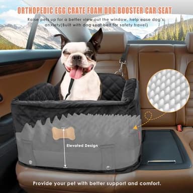 koneboss Detachable Washable Dog Booster Car Seat for Small Dogs Under 25 lbs with Memory Foam, Seat Belt, Storage Pocket, and Blanket - Image 2