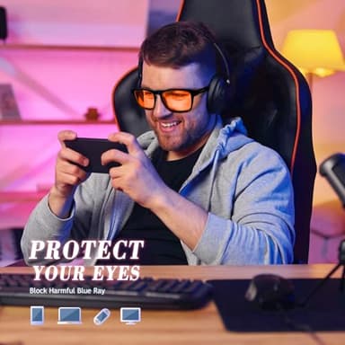HMITY 2 pack 99% Blue Light Glasses Men Woman, Computer Gaming Glasses for Men, Blue Light Filtering Amber Lenses Anti-Fatigue & Eye Strain(A1 Black & Transparent) - Image 2