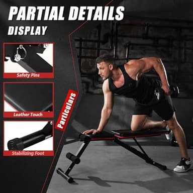 Weight Bench Press, Adjustable Workout Benches for Home Gym Dumbbell Exercise, 800 LB Stable Incline Decline Bench for Full Body Workout, 2 Sec Fast Folding Strength Training Sit up Bench - Image 4
