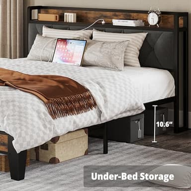 ANCTOR Queen Bed Frame, Storage Headboard with Outlets, Easy to Install, Sturdy and Stable, No Noise, No Box Springs Needed - Image 4