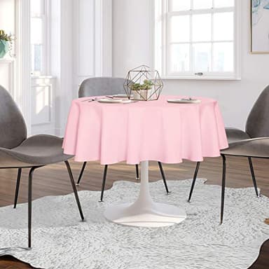 sancua Round Tablecloth - 60 Inch - Water Resistant Spill Proof Washable Polyester Table Cloth Decorative Fabric Table Cover for Dining Tables, Buffet Parties and Camping, Pink - Image 3