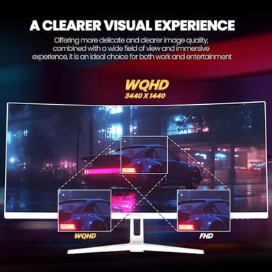 CRUA 34" Curved Gaming Monitor, WQHD 3440x1440, 120Hz Computer Monitors, 1500R VA Screen, 120% sRGB, AMD FreeSync, Blue Light Filter, HDMI 2.0 & DP 1.4, Wall Mountable Installs- White - Image 6