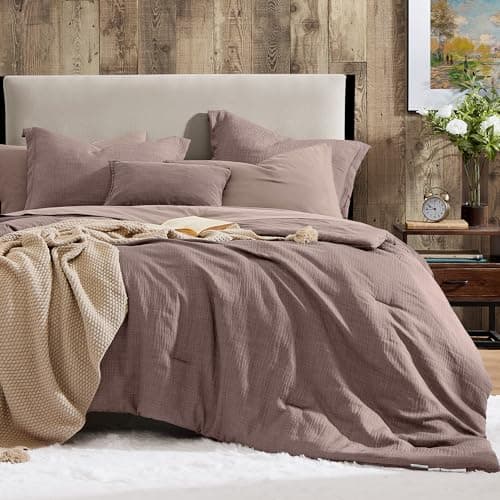 Geniospin King Size Comforter Set- 7 Piece Misty Rose Textured King Bedding Set, Soft Solid Bed in a Bag for All Season, King Comforter Set with Sheets(Misty Rose,102''x90'') - Image 1