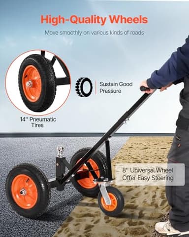 VEVOR Trailer Dolly, 1000lbs Tongue Weight Capacity, Carbon Steel Trailer Mover with 16.7 inch and 22 inch Height Adjustable Trailer Dolly, 2 inch Ball, 14 inch Pneumatic Tires, for Moving RV Trailer - Image 4