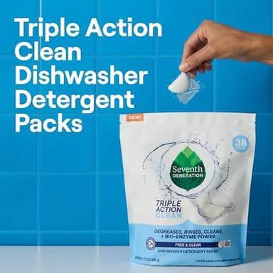Seventh Generation Triple Action Clean Automatic Dishwasher Detergent Packs with Bio-Enzyme Power, Free & Clear, Fights 48-hour Stuck-on Food, 54 count - Image 6