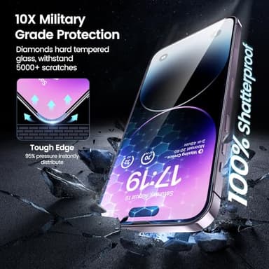 MOHAVE 2+2 Pack for iPhone 14 Pro Max Privacy Screen Protector 6.7" with Camera Lens Protector [Auto Alignment/Dust Removal] Anti Spy Tempered Glass [Military Grade Shatterproof] Case Friendly - Image 4