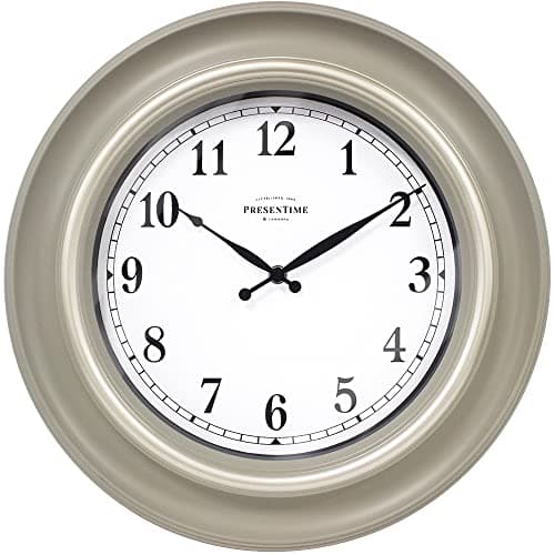 Presentime & Co. 16" Malmo Modern Wall Clock, Wall Décor, Silent No Ticking, Wall Art and Timepiece for Home Decoration, Warm Gray with Morning Silver Ring. - Image 1