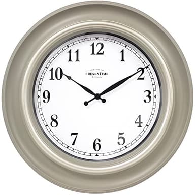 Presentime & Co. 16" Malmo Modern Wall Clock, Wall Décor, Silent No Ticking, Wall Art and Timepiece for Home Decoration, Warm Gray with Morning Silver Ring. - Image 1