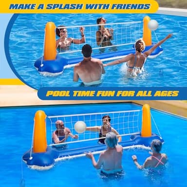 KIDDITOY 118" Pool Volleyball Set – Inflatable Volleyball Court with 2 Weight Bags, Upgraded PVC Ball & Pump – Fun Pool Games for Adults & Family | Summer Party Gift - Image 2