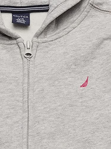 Nautica Girls' School Uniform Full-Zip Fleece Hoodie, pastel grey, Medium(8/10) - Image 4