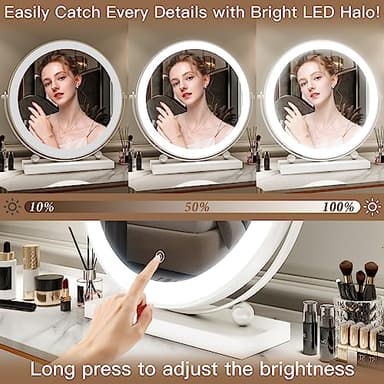 ROLOVE 13 Inch Vanity Mirror with Lights, Round Make Up Mirror with Lighting, LED Mirror Makeup Mirror with Lights for Bedroom Tabletop, Smart Touch Control, 360° Rotation (White) - Image 3