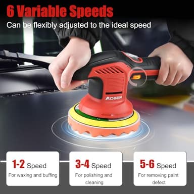 AOBEN Cordless Car Polisher,6 Inch Car buffer Waxer Kit with 2X2000mAh Batteries,6 Variable Speed &10 Polishing Pads,Brushless Cordless Polisher for Car Detailing/Waxing/Polishing/Scratch Removing - Image 5