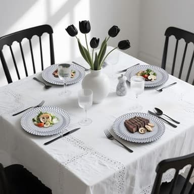 U-QE 20Pcs Black Plastic Plates - Starburst Vintage Plastic Plates Disposable Heavy Duty, Vintage Pattern Perfect for Weddings, Parties, Birthday - 10.25" Dinner Plate & 7.5" Dessert Plate - Image 4