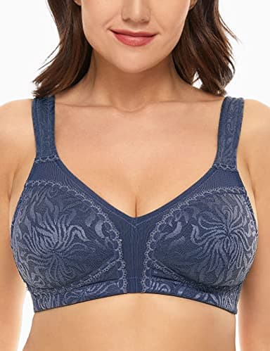 Wingslove Women's Full Coverage Non Padded Comfort Minimizer Wire-Free Bra Plus Size(Grey Blue,40DDD) - Image 2