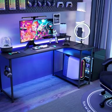 GTRACING L Shaped Gaming Desk, Carbon Fiber Style Computer Desk Compatible with Monitor Arm Storage Shelves Corner Desk Gaming Table for Home Office Desks Easy to Assemble Adjustable Shelf Height - Image 7