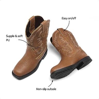 DREAM PAIRS Little Boys Girls Kids Cowboy Boots Western Square Toe Riding Mid Calf Boots Sdbo2307K Brown Size 11 Little Kid - Image 4