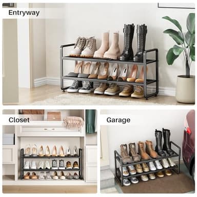 Shoe Rack - Expandable Shoe Organizer for Closet, Adjustable Metal Shoe Shelf Storage, 2 Tier Stackable Long Shoe Stand Holder for Garage, Entryway, Door Entrance, Black - Image 8