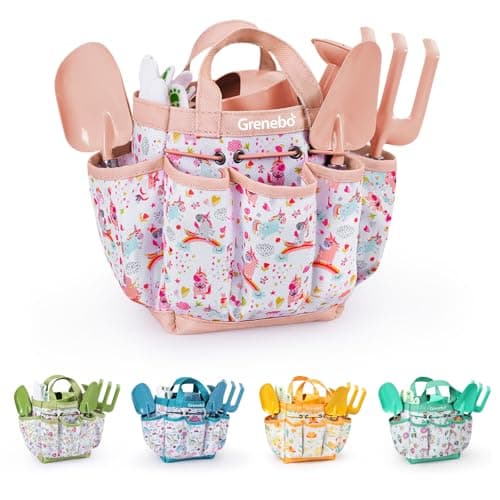 Kids Gardening Set Toys, Quality Garden Tool Kit for Kids and Toddlers, Includes Two Shovels, Garden hat,Rake, Apron,Gloves, Watering Can, and Tool Bag (Pink) - Image 1