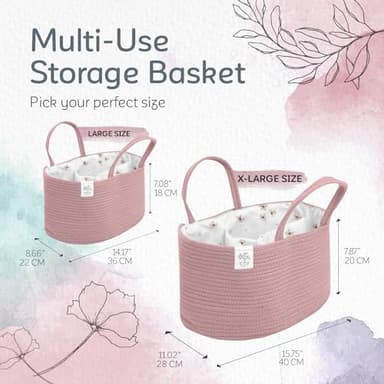 KiddyCare Diaper Caddy Organizer for Baby Nursery Basket with Handle Lid Nursing Caddy with Changing Table Organizer Cart Newborn Caddy Rosy (Floral Print) X-Large - Image 3