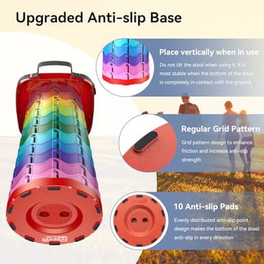 Guioiby Upgraded Collapsible Stool, Portable Folding Stool, Telescoping Camping Chair with Max Load Capacity 485lbs, Square Retractable Stool for Camping Gardening Fishing Hiking BBQ [Rainbow+Red] - Image 5