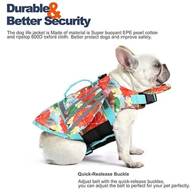 Petglad Wings Dog Life Jacket Adjustable Dog Life Vest with Chin Float Reflective Stripes and Rescue Handles, High Buoyancy Hawaiian Floral Puppy Swim Float Vest for Small Medium Large Dogs - Image 3