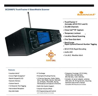Uniden BCD996P2 Digital Mobile TrunkTracker V Scanner, 25,000 Dynamically Allocated Channels, Close Call RF Capture Technology, 4-Line Alpha display, Base/Mobile Design, Phase 2 - Image 2