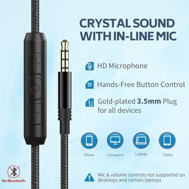 COOSII AC01 Over-Ear Headphones Wired, Passive Noise Isolating Corded Stereo Headsets with Mic Volume Control for Adults Teens 3.5mm for Chromebooks, Laptop, Computer, Tablets, Travel (Black Blue) - Image 5