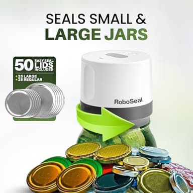 RoboSeal Rechargeable Mason Jar Vacuum Sealer for Mason Jars Wide & Regular Mouth, One Touch Operation Canning, 50 Jar Lids & Jar Opener Included, Digital Battery Indicator, Preserves Foods 5x Longer - Image 4
