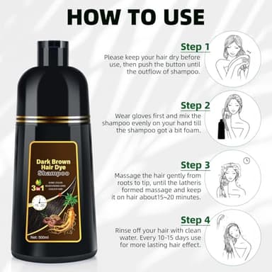 MOISTAR Dark Brown Hair Dye Shampoo 3 in 1 for Gray Coverage for Women/Men, Color Shampoo Instant Herbal Ingredients Semi Permanent - Image 6