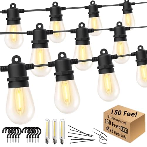 Skeerei Outdoor String Lights Waterproof 150FT Patio Lights with Shatterproof 2700K Plastic Bulbs String Lights for Outside Bistro Gazebo Pergola Café Market Lights, 3-Pack - Image 1