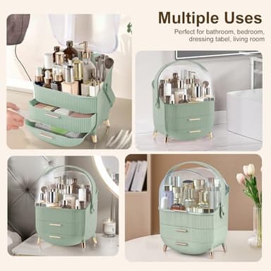 Make up Organizers and Storage, Makeup Organizer for Vanity, Cosmetics Skincare Organizers with Lid and Drawers, Cosmetic Display Cases for Countertop, Bathroom, Ideal Gifts for Women(Light Green) - Image 6